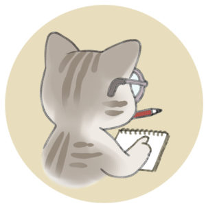 鉛筆とスケッチブックを持つ猫のイラスト
