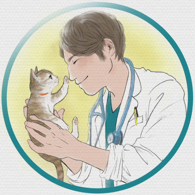 子猫と獣医師さんのイラスト