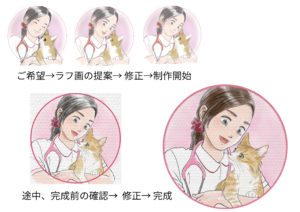 動物看護師の女性と猫のイラスト