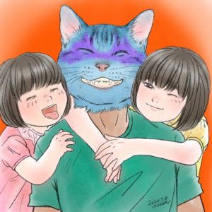 子供達とお父さんの似顔絵イラスト