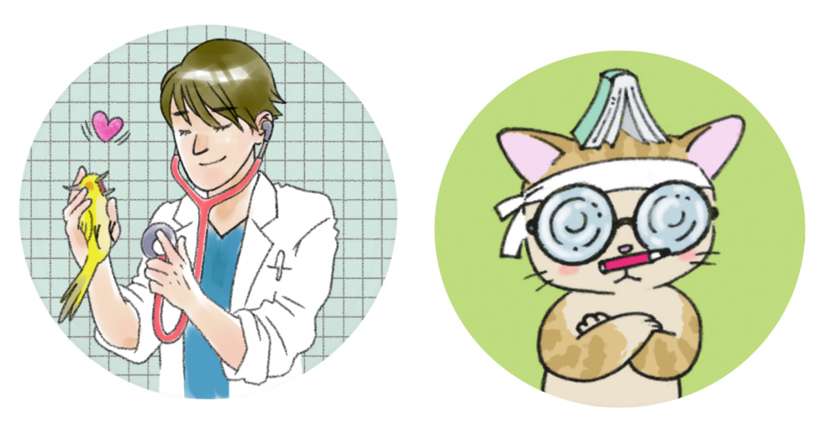 獣医師と猫のキャラクターイラスト