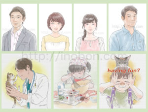 繊細で優しい雰囲気の人物イラスト。男性や女性が描かれている