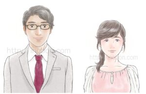 スーツを着たメガネの男性とおっとりした表情の女性