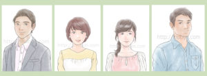 男性と女性のプロフィール用に描かれた上半身のイラスト