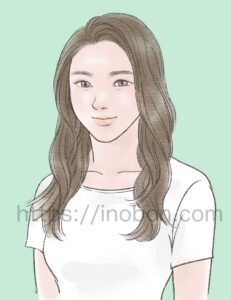 白いTシャツを着たロングヘアの女性、上半身のイラスト