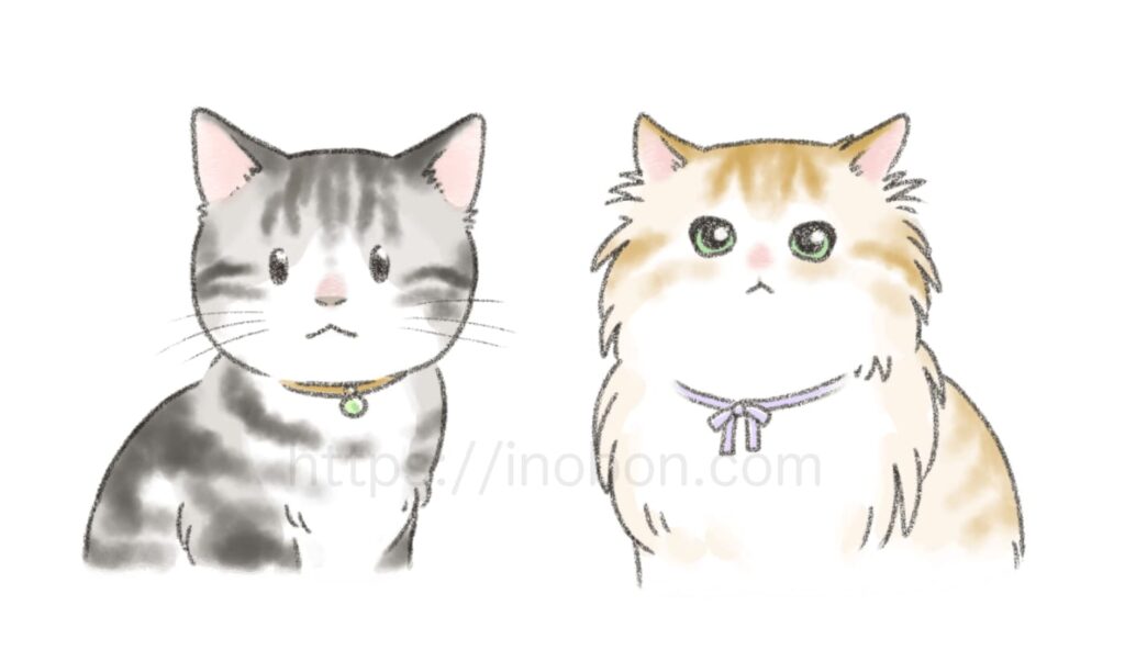 猫のイラスト、アメリカンショートヘアとペルシャ猫