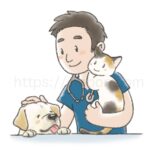 優しそうな男性の獣医師と猫と犬