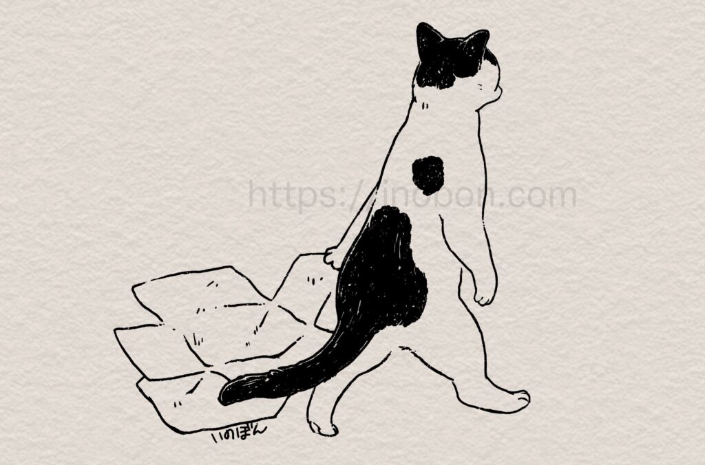箱を持って引き摺りながら歩く猫のイラスト
