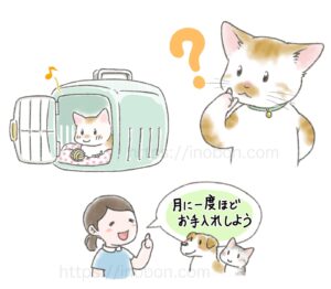 キャリーケースに入った猫と動物看護師のイラスト