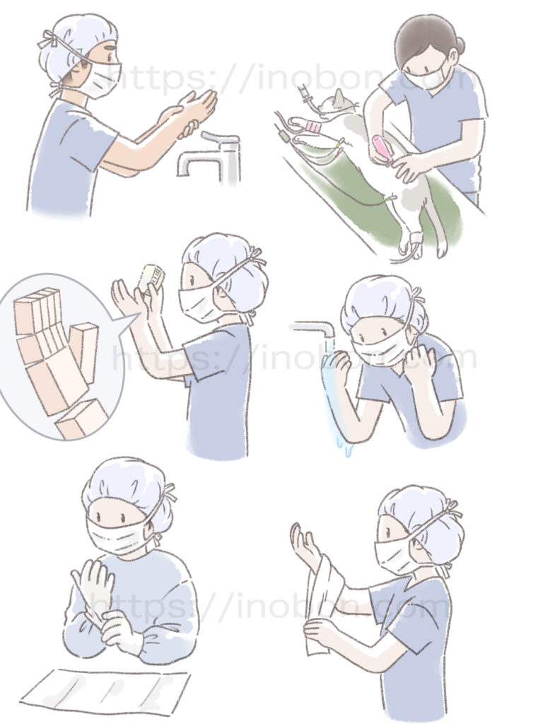 オペ前に手指の洗浄をする看護師