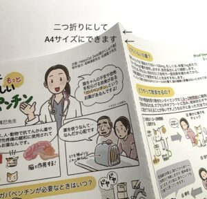 女性の獣医師が心配する飼い主さんにアドバイスしている、説明パンフレットのイラスト