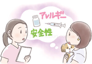犬の飼い主にワクチンの副作用について説明する動物看護師