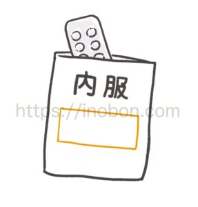 薬の袋とシートに入った錠剤薬のイラスト
