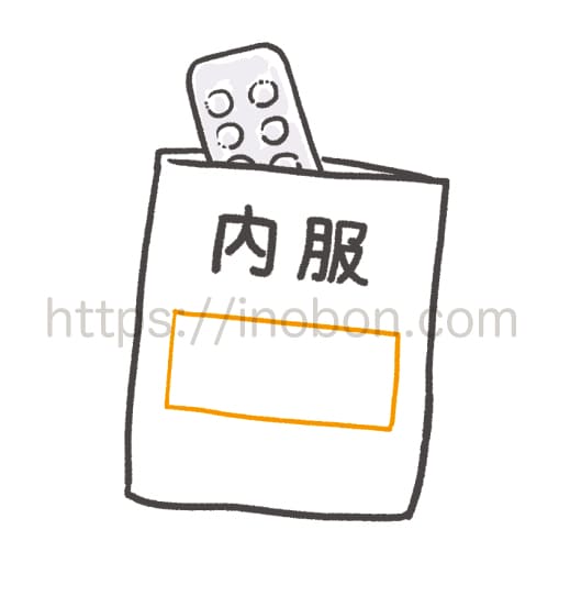 薬の袋とシートに入った錠剤薬のイラスト