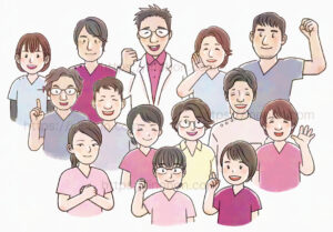 ガッツポーズで応援する人々