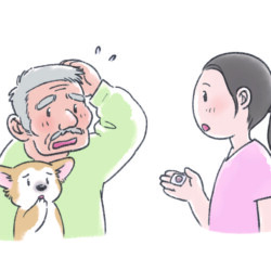 犬の飼い主さんに投薬について説明する看護師