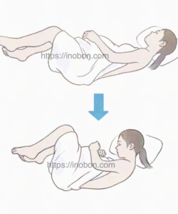 メディカ出版 オンラインセミナー2024年【看護師・助産師のための無痛分娩】硬膜外麻酔の体位の図 横向きにねる女性患者、脊椎麻酔、腰椎麻酔と体位