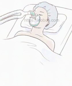 メディカ出版 オンラインセミナー 2024年【看護師・助産師のための無痛分娩】 ベッドの上で酸素マスクをつけて眠る女性、全身麻酔